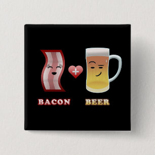 Badge Carré 5 Cm Lard + Bière dans l'amour (bkgd noir)