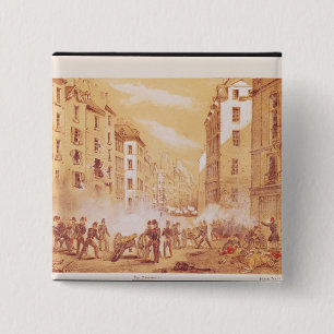 Badge Carré 5 Cm L'armée attaquant une barricade dans la rue