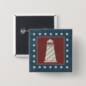 Badge Carré 5 Cm L'art côtier | Phare en rouge (Devant & derrière)