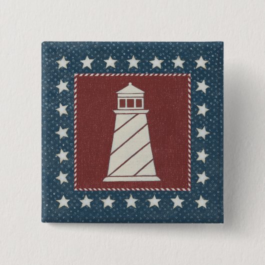 Badge Carré 5 Cm L'art côtier | Phare en rouge (Devant)