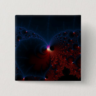Badge Carré 5 Cm L'art fractal des cellules bleues rouges