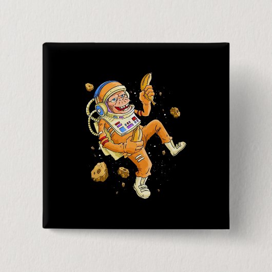 Badge Carré 5 Cm L'astronaute Monkey Space (Devant)