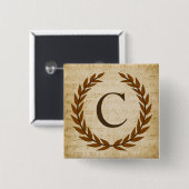 Badge Carré 5 Cm Laurel Wreath Sheet Musique Monogramme initial C (Devant & derrière)