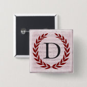 Badge Carré 5 Cm Laurel Wreath Sheet Musique Monogramme initial D (Devant & derrière)