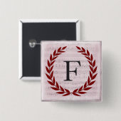 Badge Carré 5 Cm Laurel Wreath Sheet Musique Monogramme initial F (Devant & derrière)