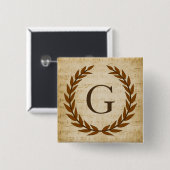 Badge Carré 5 Cm Laurel Wreath Sheet Musique Monogramme initial G (Devant & derrière)
