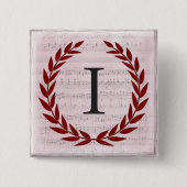 Badge Carré 5 Cm Laurel Wreath Sheet Musique Monogramme initial I (Devant)