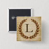 Badge Carré 5 Cm Laurel Wreath Sheet Musique Monogramme initial L (Devant & derrière)