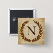 Badge Carré 5 Cm Laurel Wreath Sheet Musique Monogramme initial N (Devant & derrière)