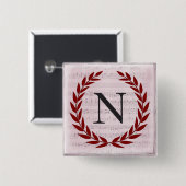 Badge Carré 5 Cm Laurel Wreath Sheet Musique Monogramme initial N (Devant & derrière)
