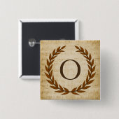 Badge Carré 5 Cm Laurel Wreath Sheet Musique Monogramme initial O (Devant & derrière)