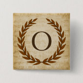 Badge Carré 5 Cm Laurel Wreath Sheet Musique Monogramme initial O (Devant)