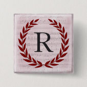 Badge Carré 5 Cm Laurel Wreath Sheet Musique Monogramme initial R (Devant)