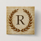 Badge Carré 5 Cm Laurel Wreath Sheet Musique Monogramme initial R (Devant)