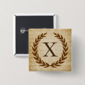 Badge Carré 5 Cm Laurel Wreath Sheet Musique Monogramme initial X (Devant & derrière)