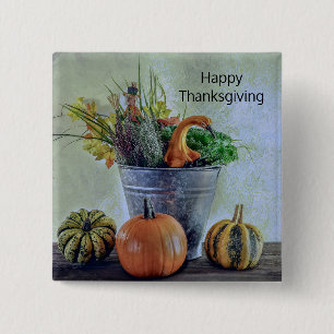 Badge Carré 5 Cm L'automne encore la vie avec citrouilles, fleurs