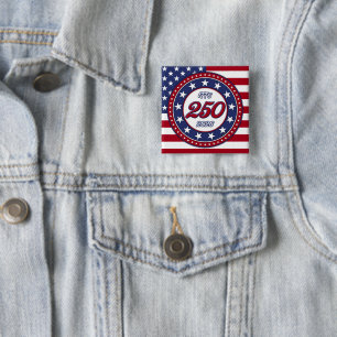 Badge Carré 5 Cm Le 250e anniversaire de l'Amérique avec le drapeau