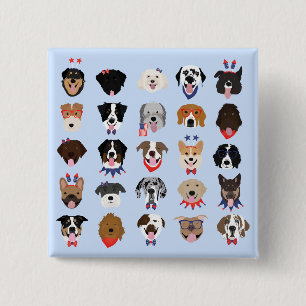 Badge Carré 5 Cm Le 4 Juillet Dog Visages