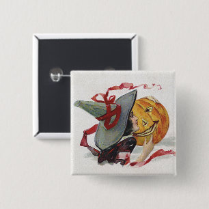 Badge Carré 5 Cm Le Baiser de la Sorcière : un Jack o Lantern pour 