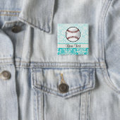 Badge Carré 5 Cm Le base-ball turquoise de motif de damassé (En situation)