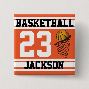 Badge Carré 5 Cm Le basket-ball orange et le blanc barre le texte
