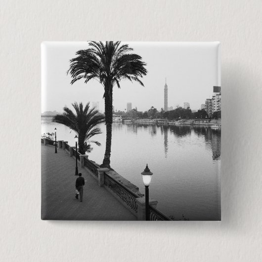 Badge Carré 5 Cm Le Caire Égypte, le long du Nil (Devant)