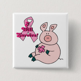 Badge Carré 5 Cm le cancer du sein survivra au cochon