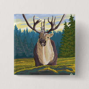 Badge Carré 5 Cm Le caribou dans la nature - Poster Vintage voyage