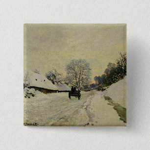 Badge Carré 5 Cm Le chariot, ou route sous la neige chez Honfleur,