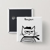 Badge Carré 5 Cm Le chat fâché est tellement très français (Devant & derrière)