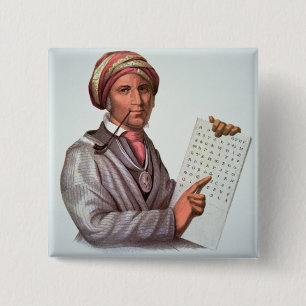 Badge Carré 5 Cm Le chercheur cherokee, Sequoyah (1776-1843)