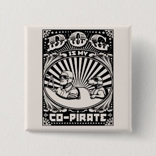 Badge Carré 5 Cm Le chien est mon Co-Pirate