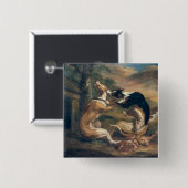 Badge Carré 5 Cm Le combat de chien, 1678 (Devant & derrière)