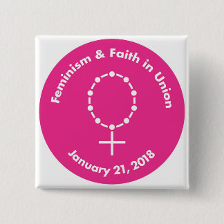 Badge Carré 5 Cm Le féminisme et foi en cercle de rose des