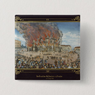 Badge Carré 5 Cm Le feu au théâtre royal à Dresde