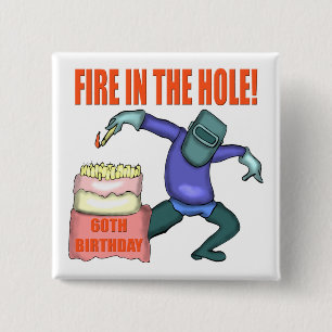 Badge Carré 5 Cm Le feu dans les soixantième cadeaux d'anniversair