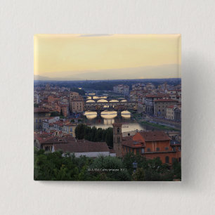 Badge Carré 5 Cm Le fleuve Arno et le Ponte Vecchio à Florence,