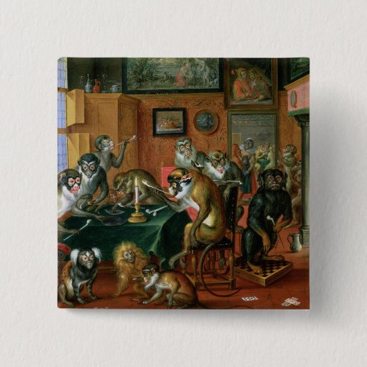 Badge Carré 5 Cm Le fumoir avec des singes (Devant)