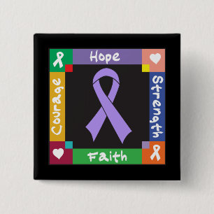 Badge Carré 5 Cm Le Général Cancer Hope Strength Faith