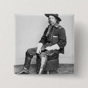 Badge Carré 5 Cm Le Général George A. Custer (photo de b/w)