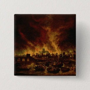 Badge Carré 5 Cm Le grand feu de Londres en 1666
