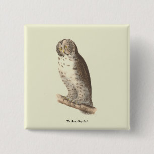 Badge Carré 5 Cm Le grand hibou gris (Strix nebulosa) NY Bird Image