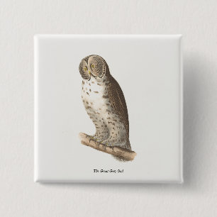 Badge Carré 5 Cm Le grand hibou gris (Strix nebulosa) NY Bird Image