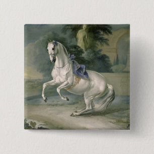 Badge Carré 5 Cm Le levade "Leal" blanc d'en d'étalon, 1721
