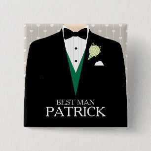 Badge Carré 5 Cm Le meilleur bouton personnalisé de rose vert de