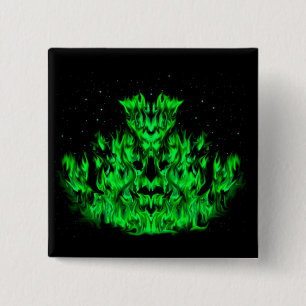 Badge Carré 5 Cm Le Monstre de la flamme verte dans le ciel étoilé