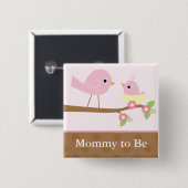 Badge Carré 5 Cm Le nid d'oiseau de bébé (rose) (Devant & derrière)