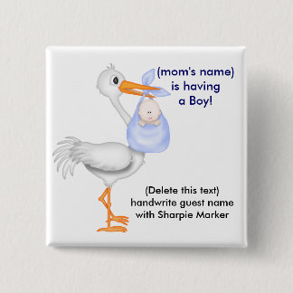 Badge Carré 5 Cm Le nom bleu de baby shower de bébé goupille la