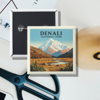 Badge Carré 5 Cm Le Parc national de vintage Denali