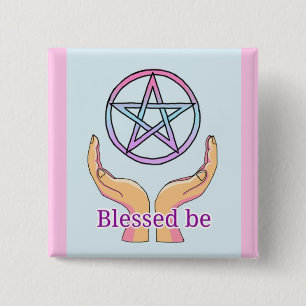 Badge Carré 5 Cm Le pentagramme en pastel "Blessed soit" pentagone
